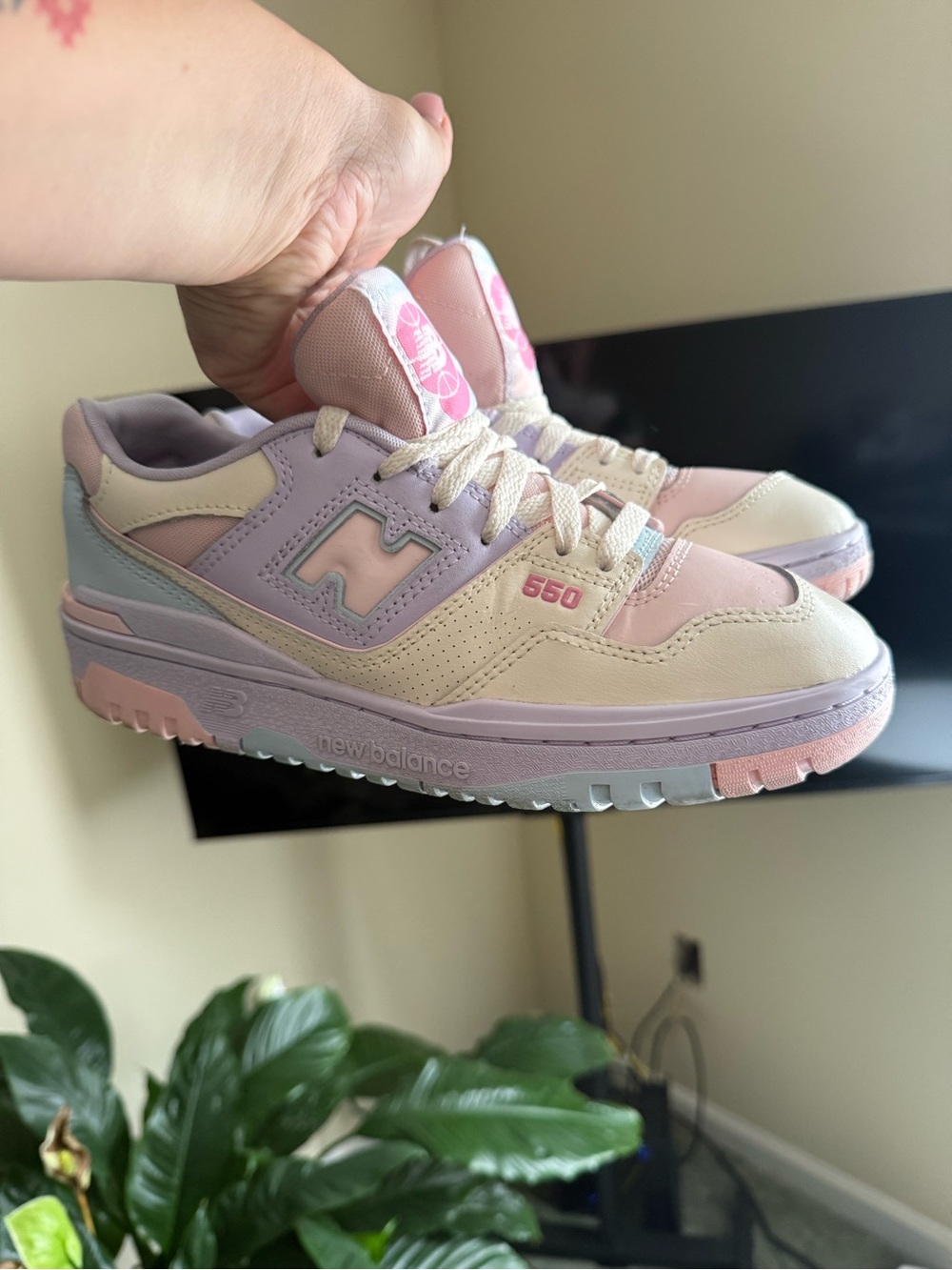 New Balance 550 Sneakers in Pastel Pink, Lavender & Cream